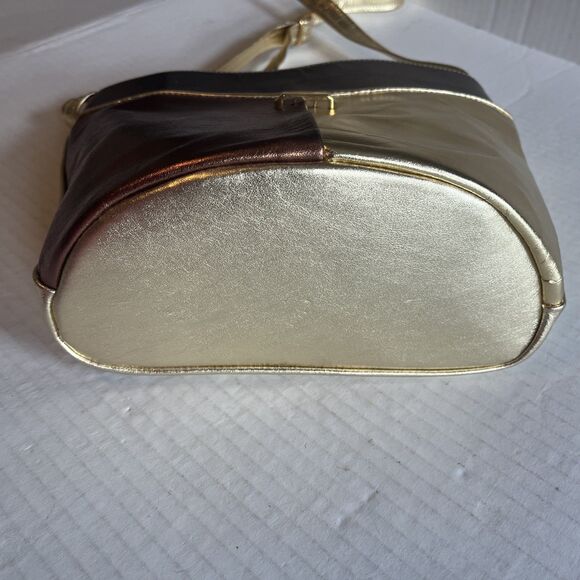 Vintage Rare Unique Metallic Berrita Italian Leather Purse Bag Gold Pockets Zip - Picture 7 of 16